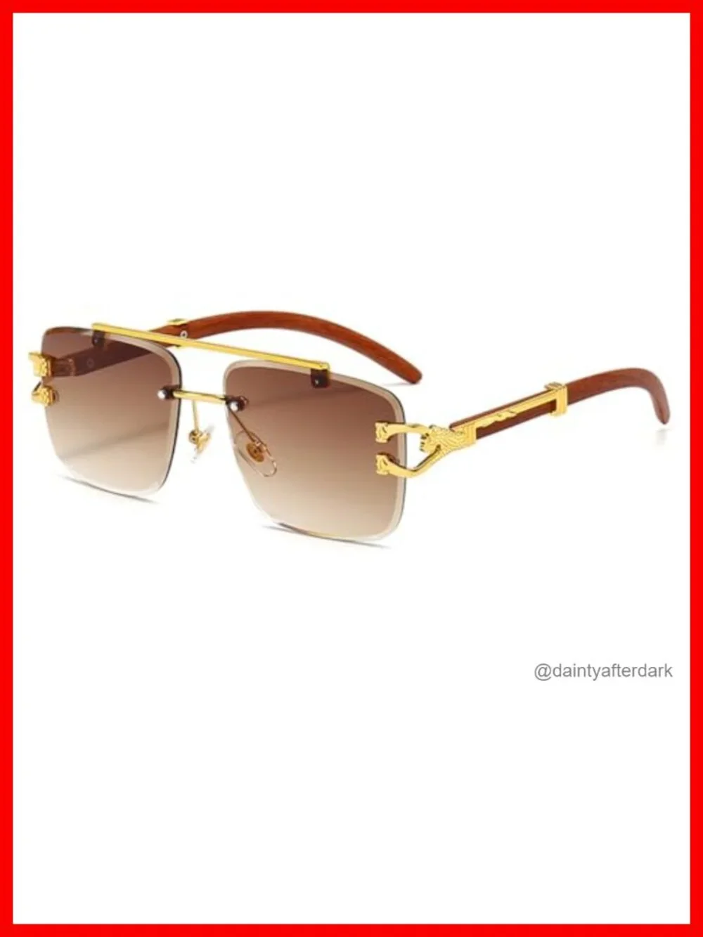 Oversized Rimless Square Sunglasses Retro Imitation Wooden Frame UV400